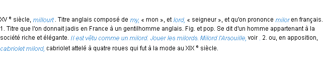 Définition milord ACAD 1986