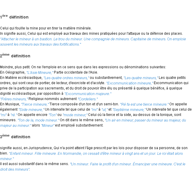 Définition mineur ACAD 1835