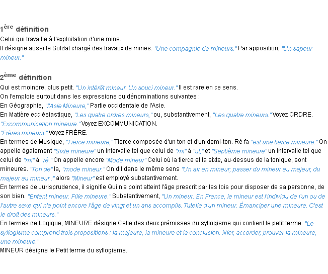 Définition mineur ACAD 1932