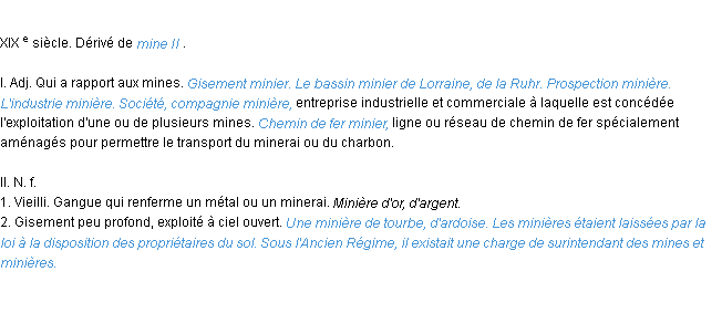 Définition minier ACAD 1986