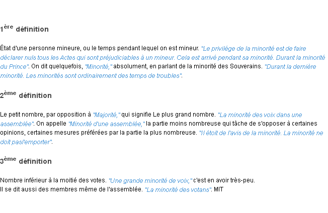 Définition minorité ACAD 1798