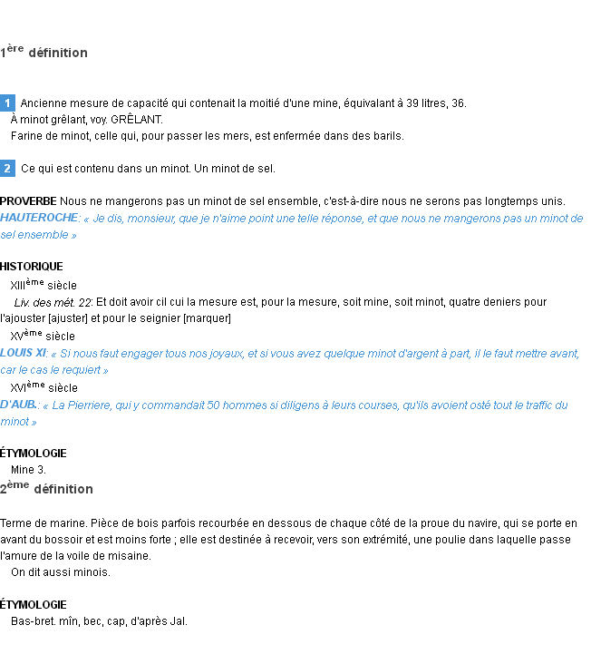 Définition minot Emile Littré