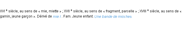 Définition mioche ACAD 1986