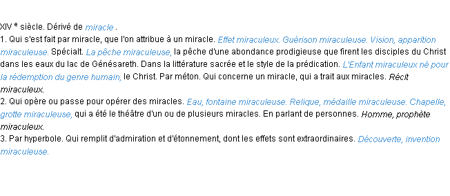 Définition miraculeux ACAD 1986