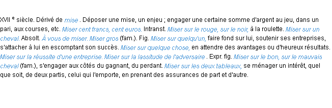 Définition miser ACAD 1986