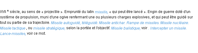Définition missile ACAD 1986