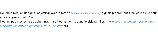 Définition missive ACAD 1798