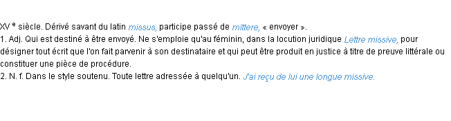 Définition missive ACAD 1986