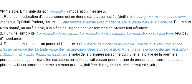 Définition modestie ACAD 1986