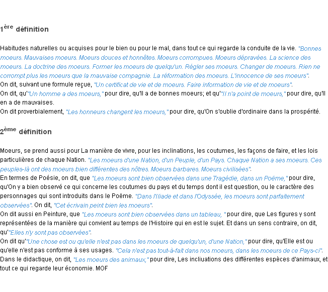 Définition moeurs ACAD 1798