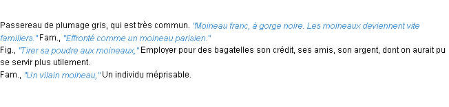 Définition moineau ACAD 1932