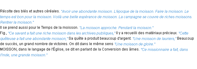 Définition moisson ACAD 1932