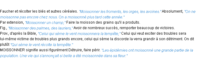 Définition moissonner ACAD 1932