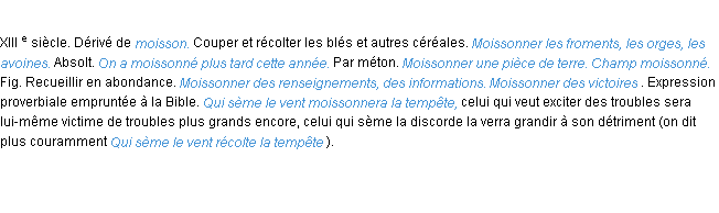 Définition moissonner ACAD 1986