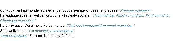 Définition mondain ACAD 1932