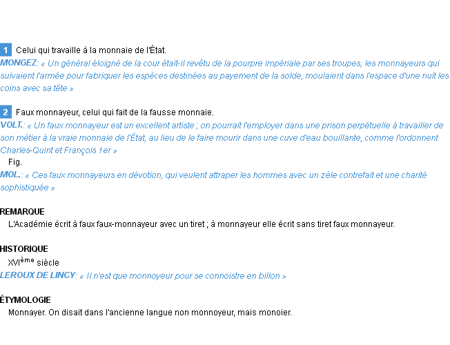 Définition monnayeur Emile Littré