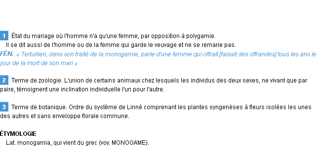 Définition monogamie Emile Littré
