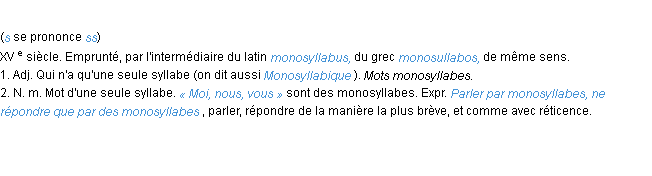 Définition monosyllabe ACAD 1986