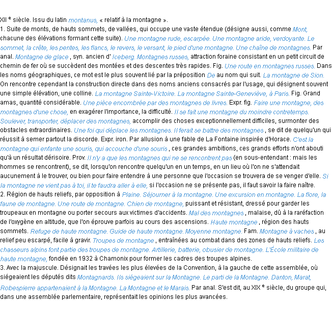 Définition montagne ACAD 1986