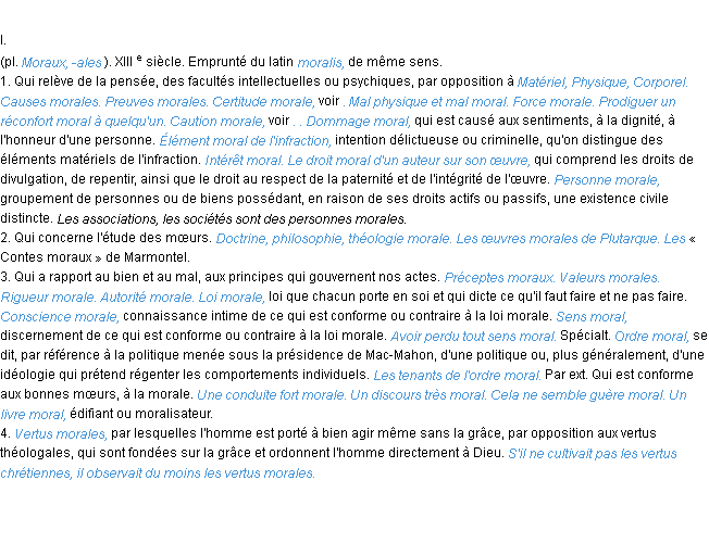 Définition moral ACAD 1986