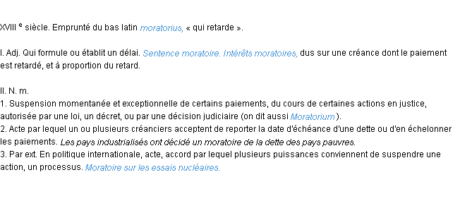 Définition moratoire ACAD 1986