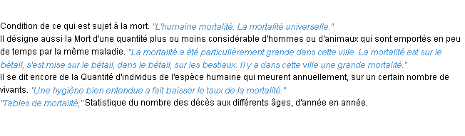 Définition mortalité ACAD 1932