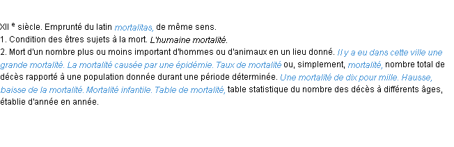 Définition mortalité ACAD 1986