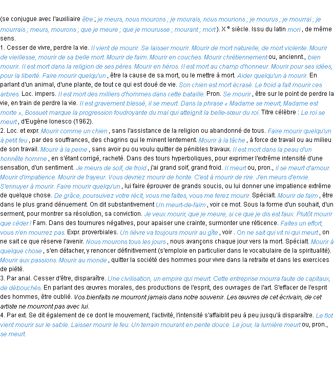 Définition mourir ACAD 1986
