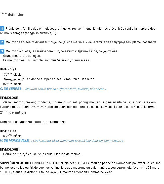 Définition mouron Emile Littré