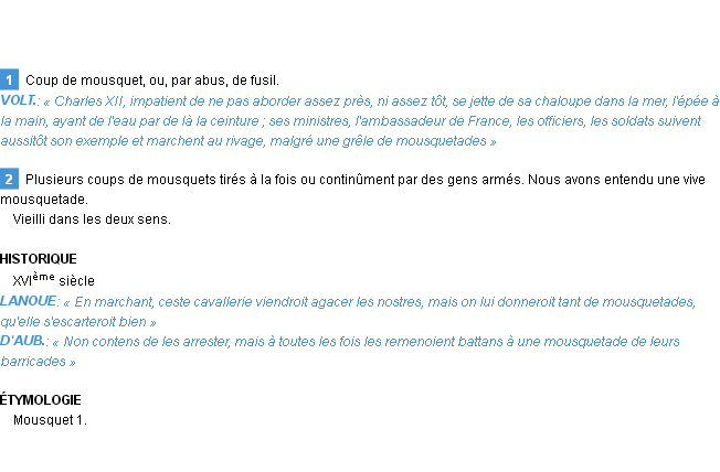 Définition mousquetade Emile Littré
