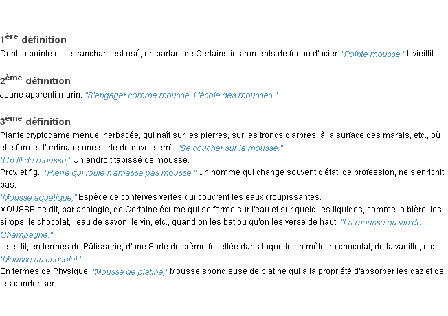 Définition mousse ACAD 1932