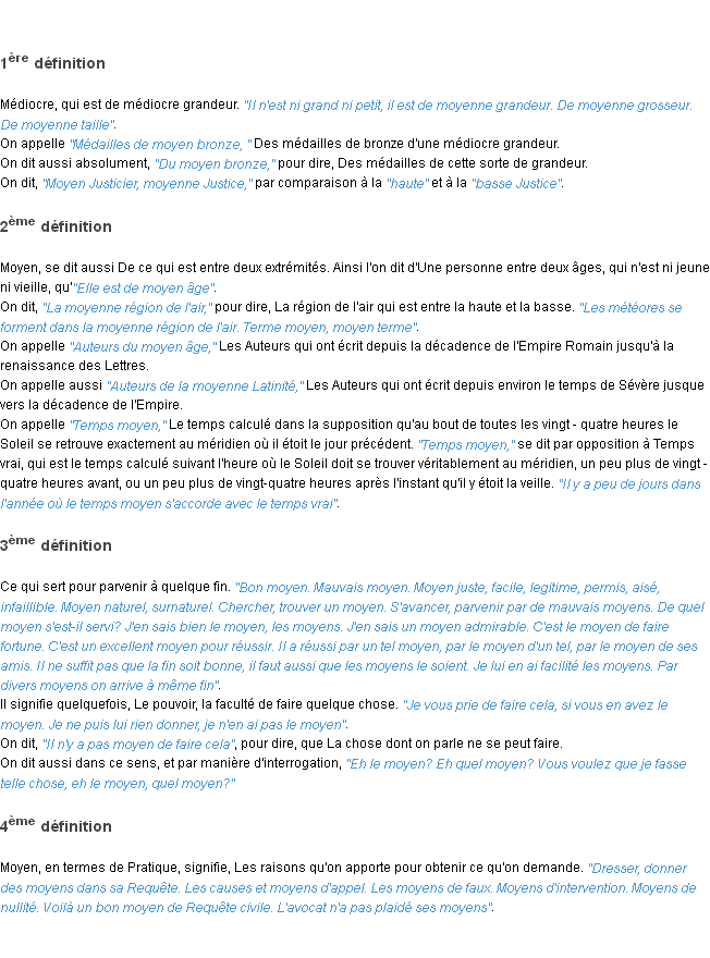Définition moyen ACAD 1798
