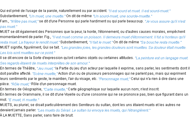 Définition muet ACAD 1932