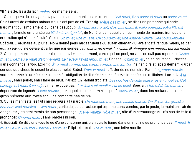 Définition muet ACAD 1986