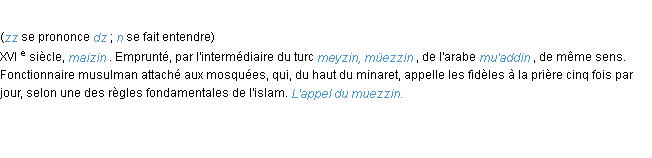 Définition muezzin ACAD 1986