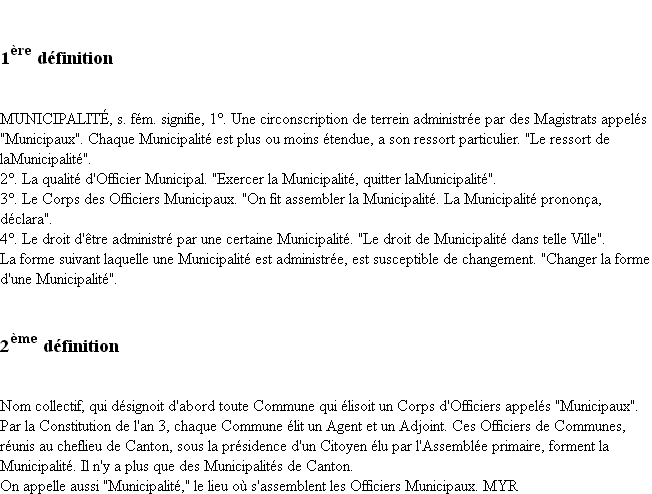 Définition municipalité ACAD 1798