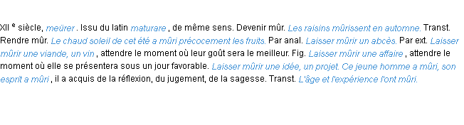 Définition mûrir ACAD 1986