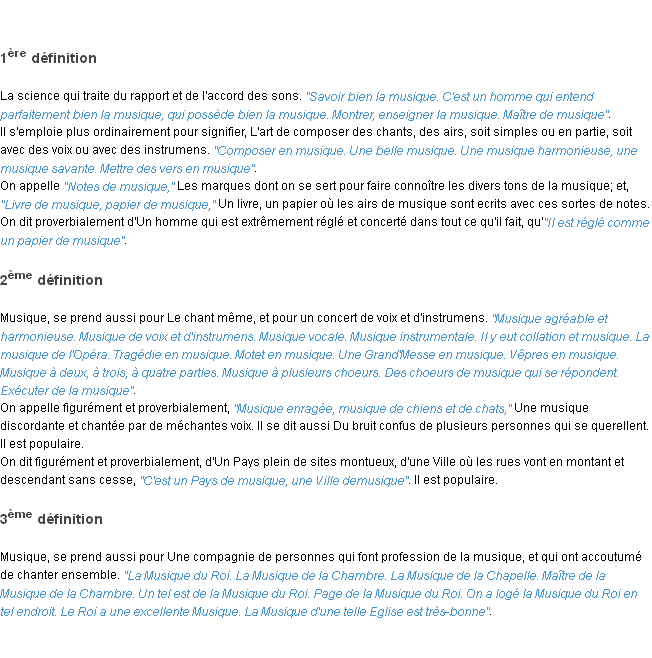 Définition musique ACAD 1798
