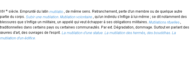 Définition mutilation ACAD 1986