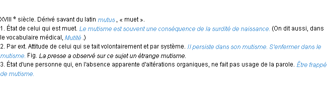 Définition mutisme ACAD 1986