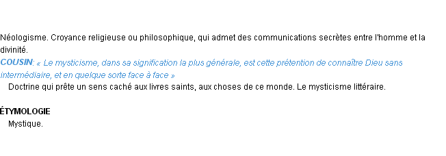 Définition mysticisme Emile Littré