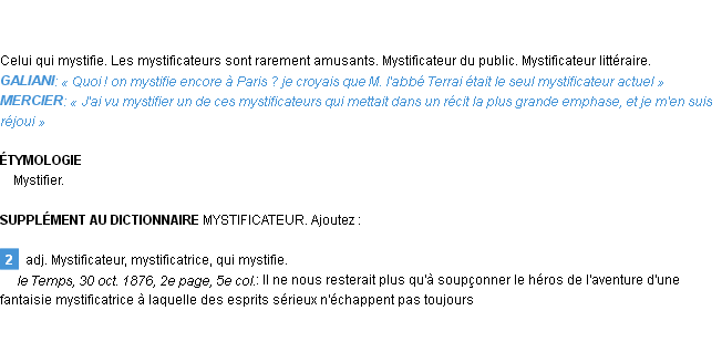 Définition mystificateur Emile Littré