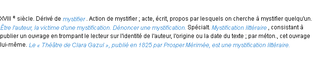 Définition mystification ACAD 1986