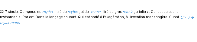 Définition mythomane ACAD 1986