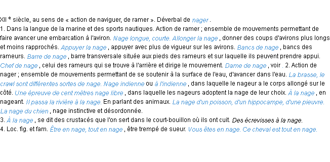 Définition nage ACAD 1986