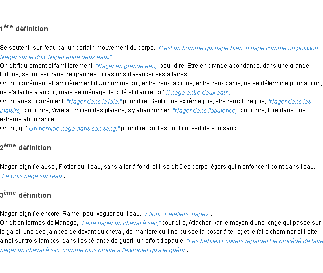 Définition nager ACAD 1798