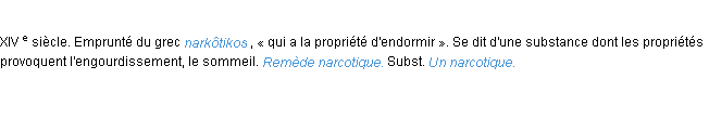 Définition narcotique ACAD 1986