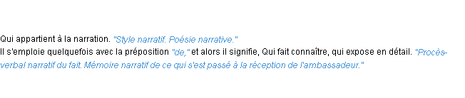 Définition narratif ACAD 1835