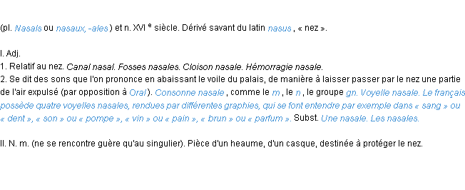 Définition nasal ACAD 1986