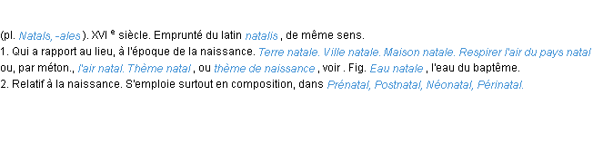 Définition natal ACAD 1986